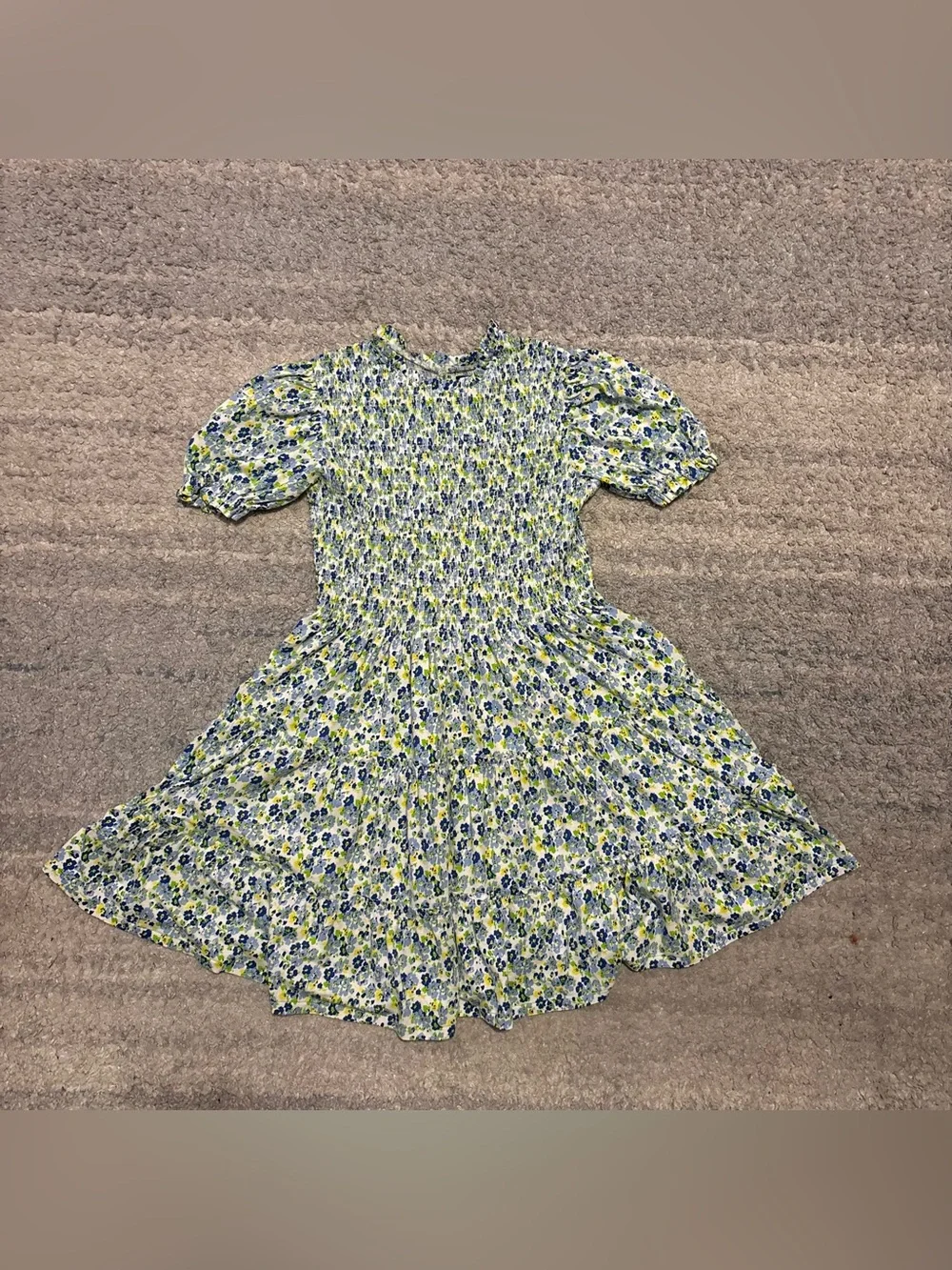Polo Ralph Lauren Girls Floral Smocked Tiered Cotton Dress Blue Size XL (16)